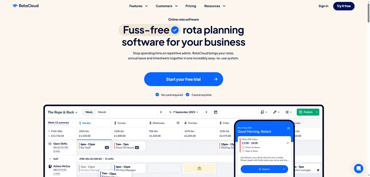 RotaCloud main page