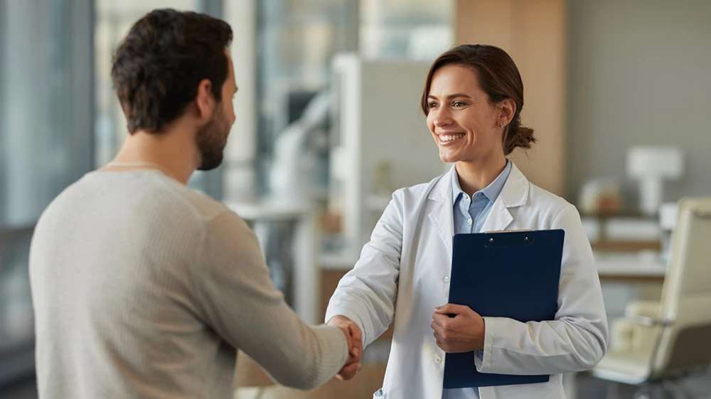 Fotografie dvou zdravících se kolegů jako příklad pozitivní employee experience