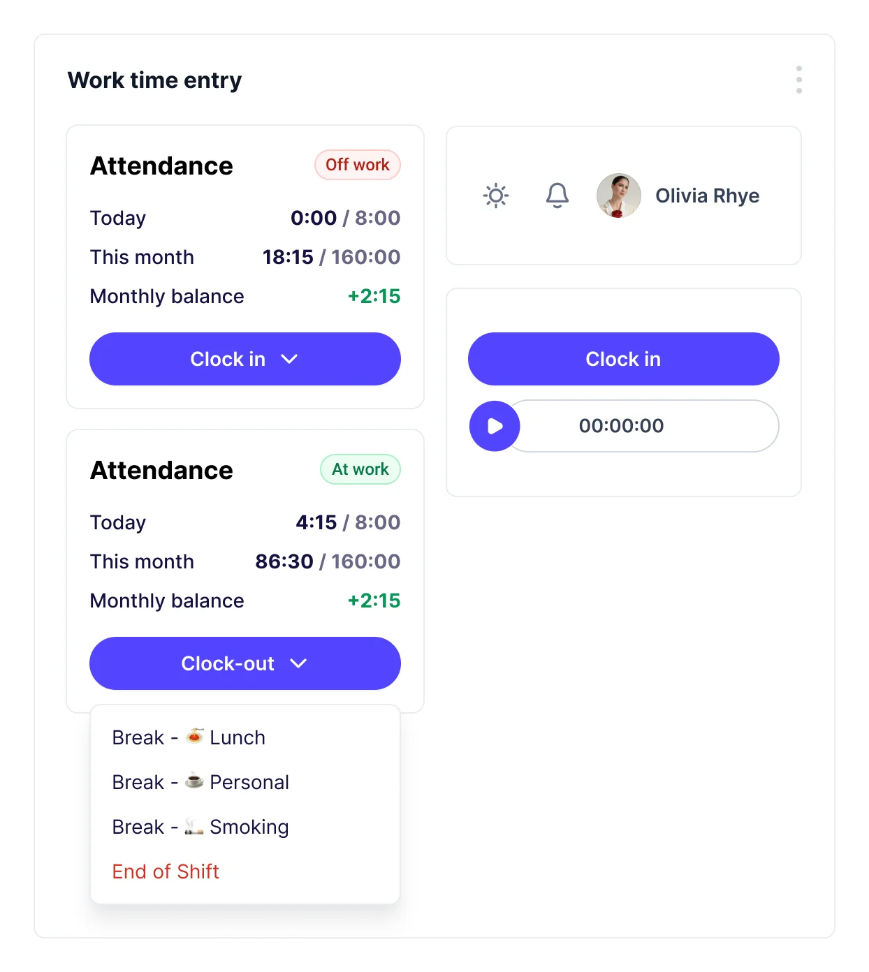 Entering work attendance