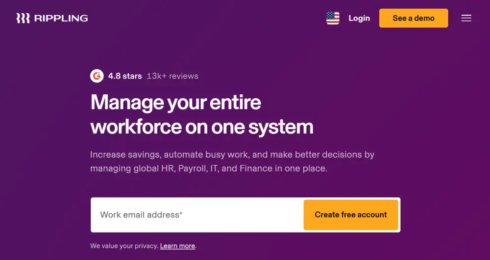 Rippling Homepage screenshot